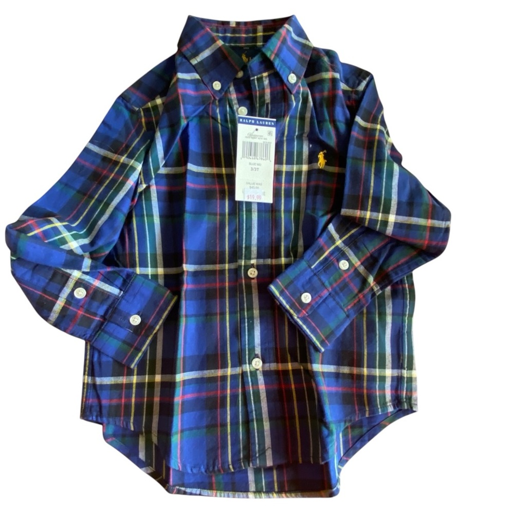 NWT!!  LOT of Ralph Lauren 3T - Pants, 2 Long-Sleeve Plaid Shirts, 4T Crew Shirt